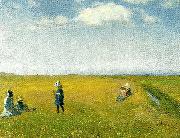 Michael Ancher born og unge piger plukker blomster pa en mark nord for skagen oil painting